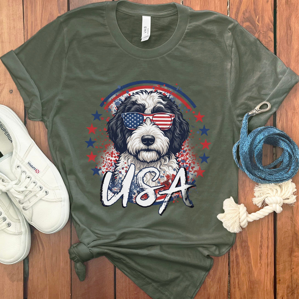 USA Sheepadoodle T-Shirt in Military Green / S by Puppy Jo