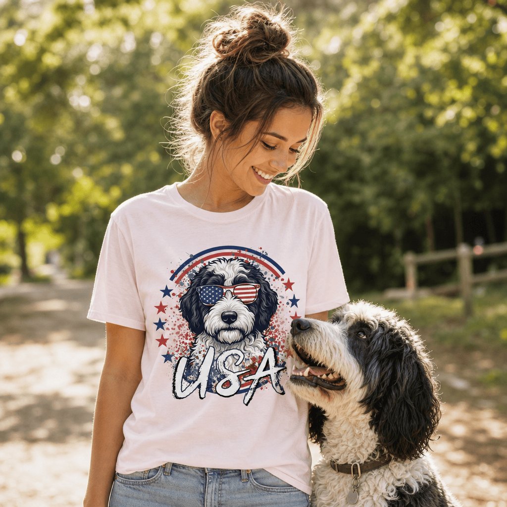 USA Sheepadoodle T-Shirt in by Puppy Jo