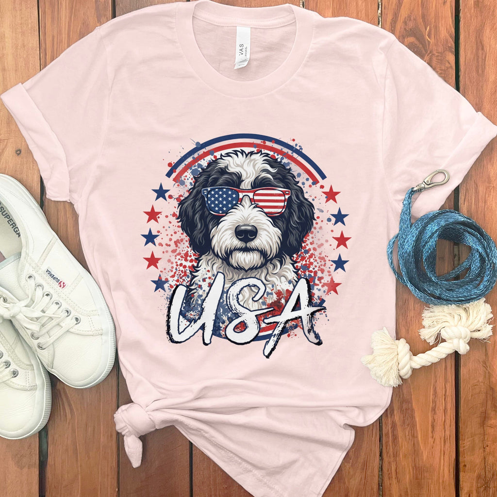 USA Sheepadoodle T-Shirt in Soft Pink / S by Puppy Jo