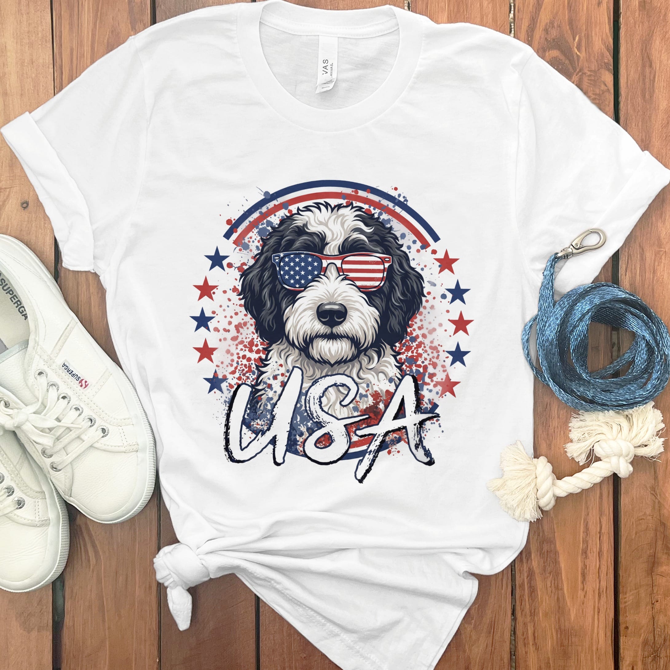 USA Sheepadoodle T-Shirt in White / S by Puppy Jo