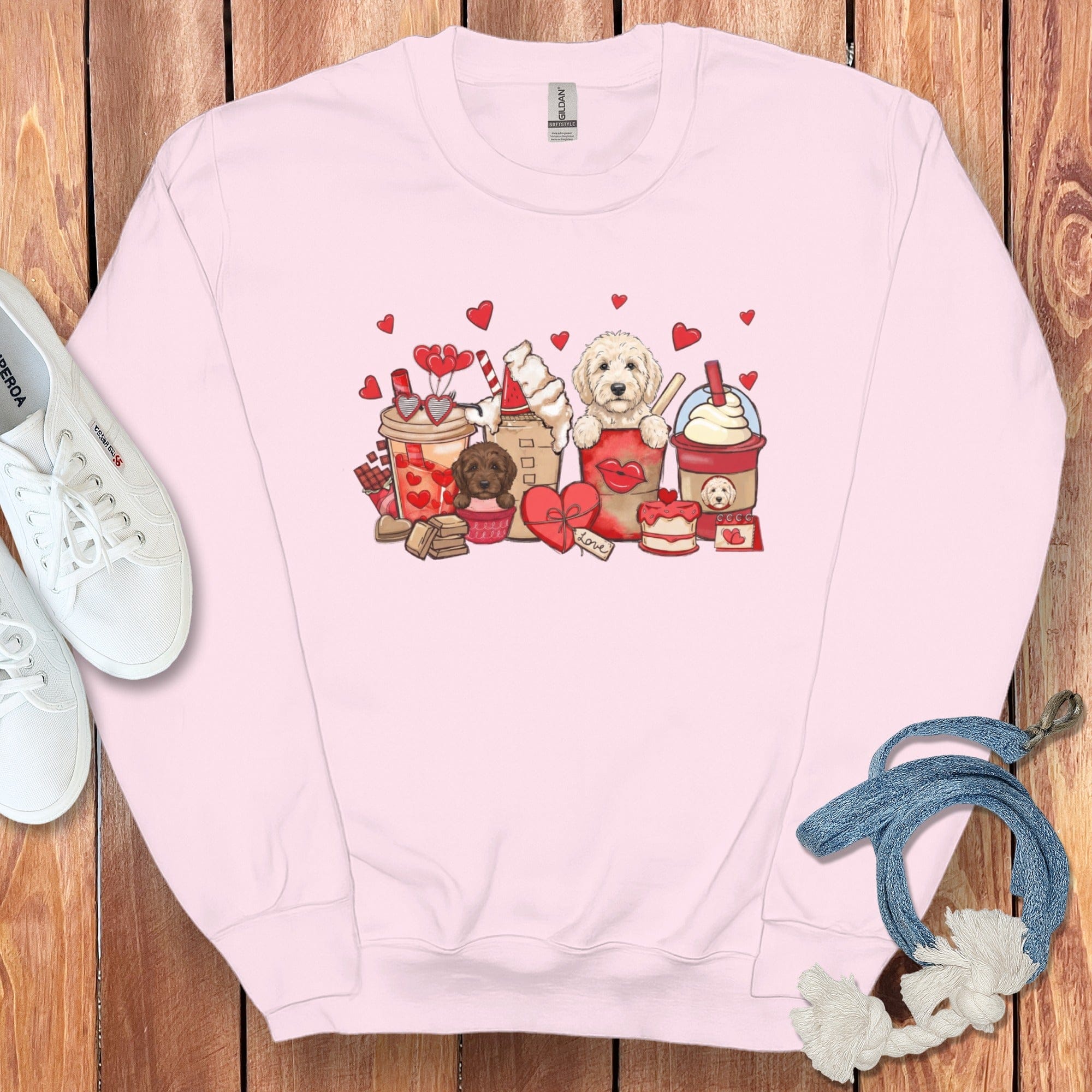 Valentine Cream Goldendoodle Coffee Sweatshirt in Light Pink / S by Puppy Jo
