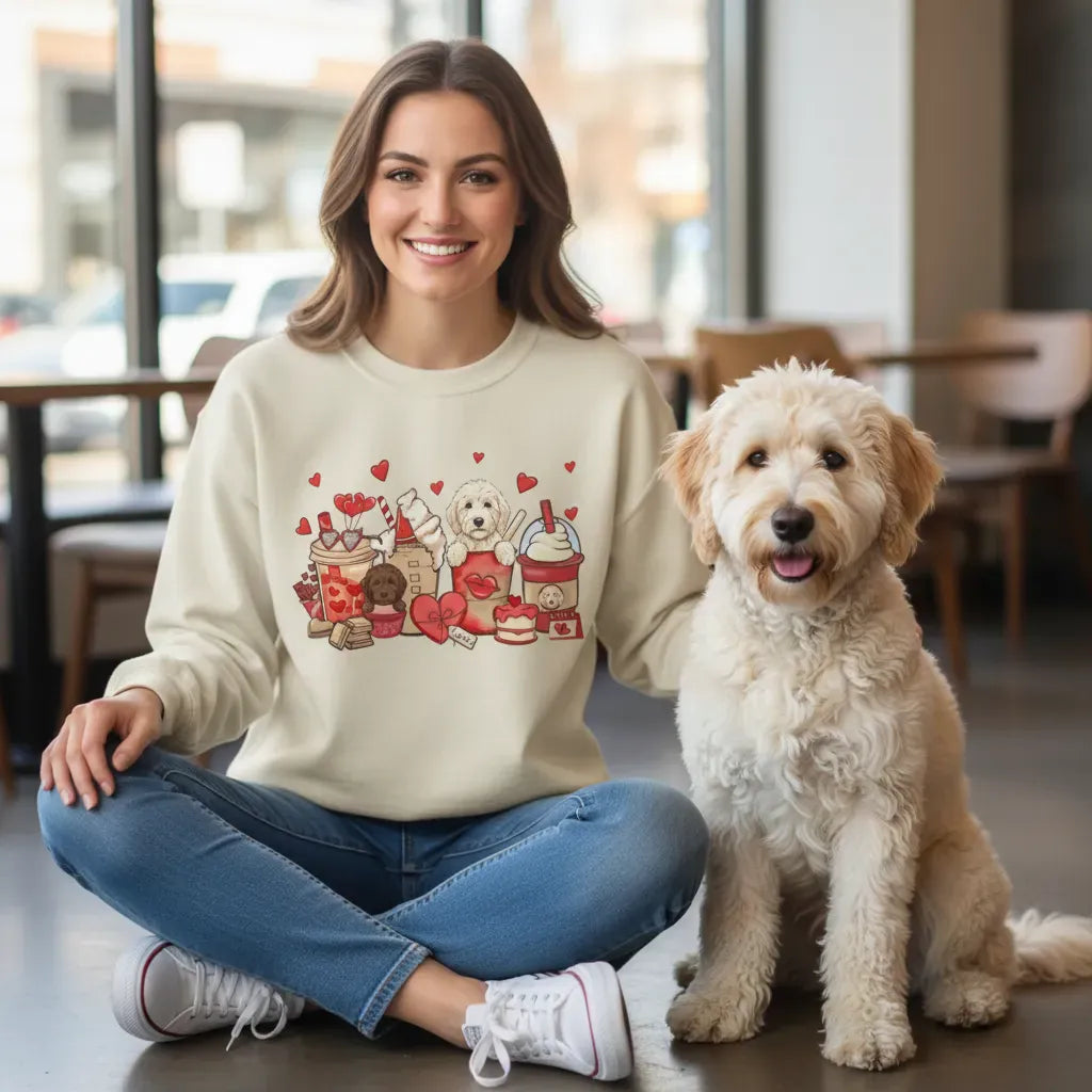 Valentine Cream Goldendoodle Coffee Sweatshirt in by Puppy Jo