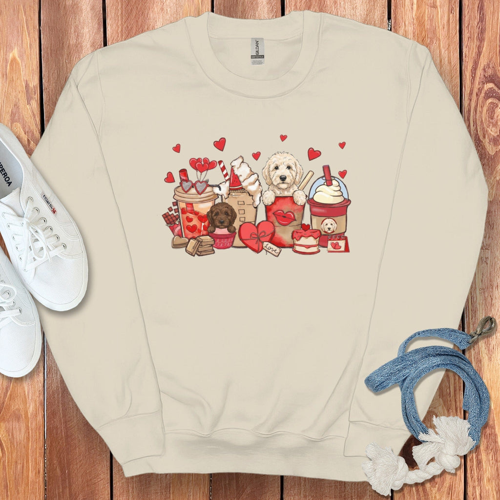 Valentine Cream Goldendoodle Coffee Sweatshirt in Sand / S by Puppy Jo