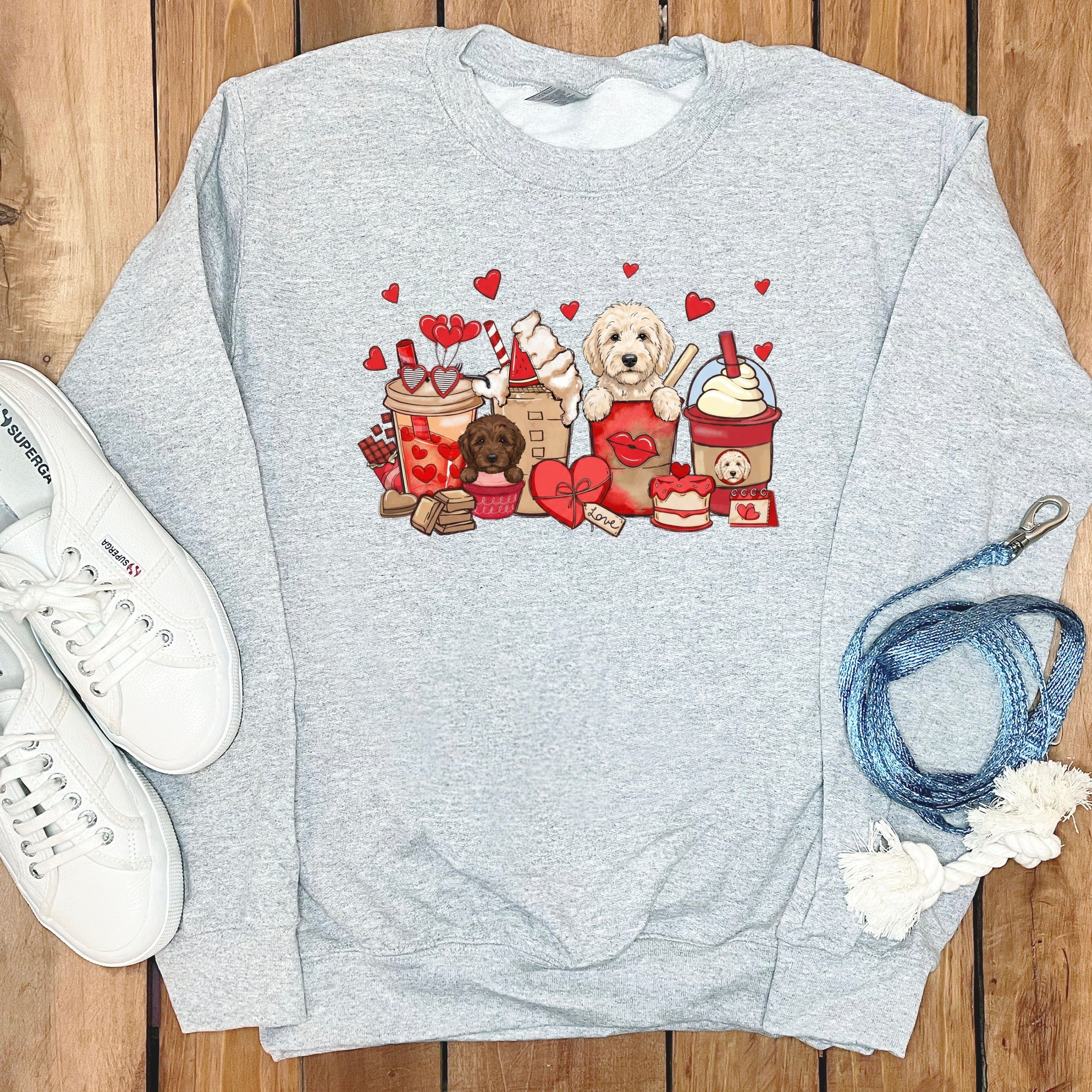 Valentine Cream Goldendoodle Coffee Sweatshirt in Sport Grey / S by Puppy Jo