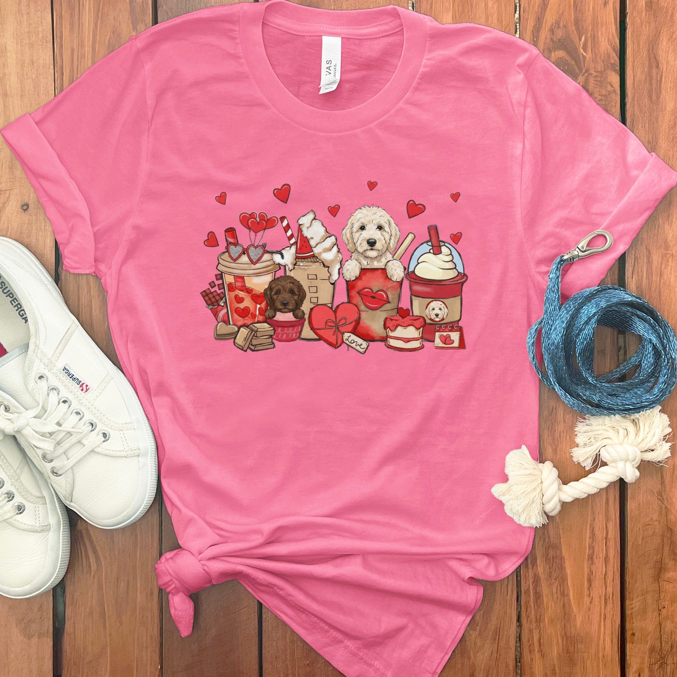 Valentine Cream Goldendoodle Coffee T-Shirt in Charity Pink / S by Puppy Jo