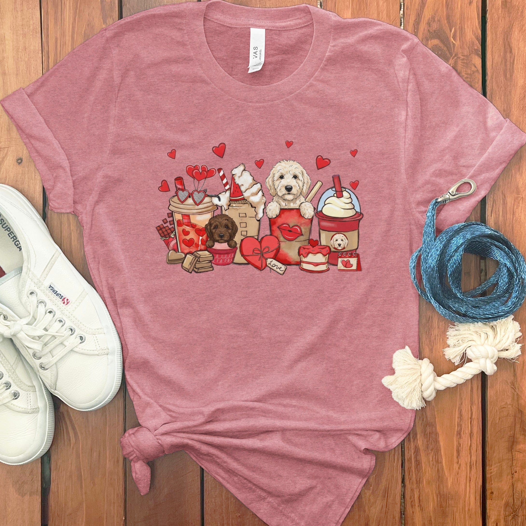 Valentine Cream Goldendoodle Coffee T-Shirt in Heather Mauve / S by Puppy Jo