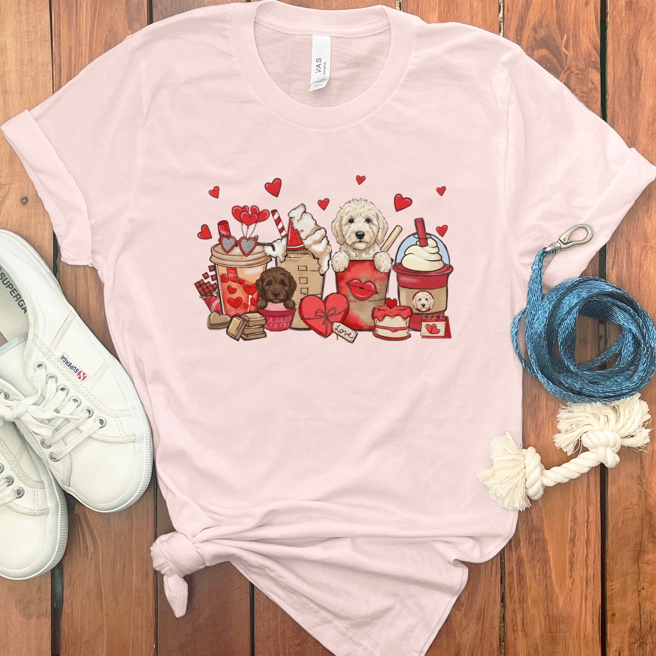Valentine Cream Goldendoodle Coffee T-Shirt in Soft Pink / S by Puppy Jo
