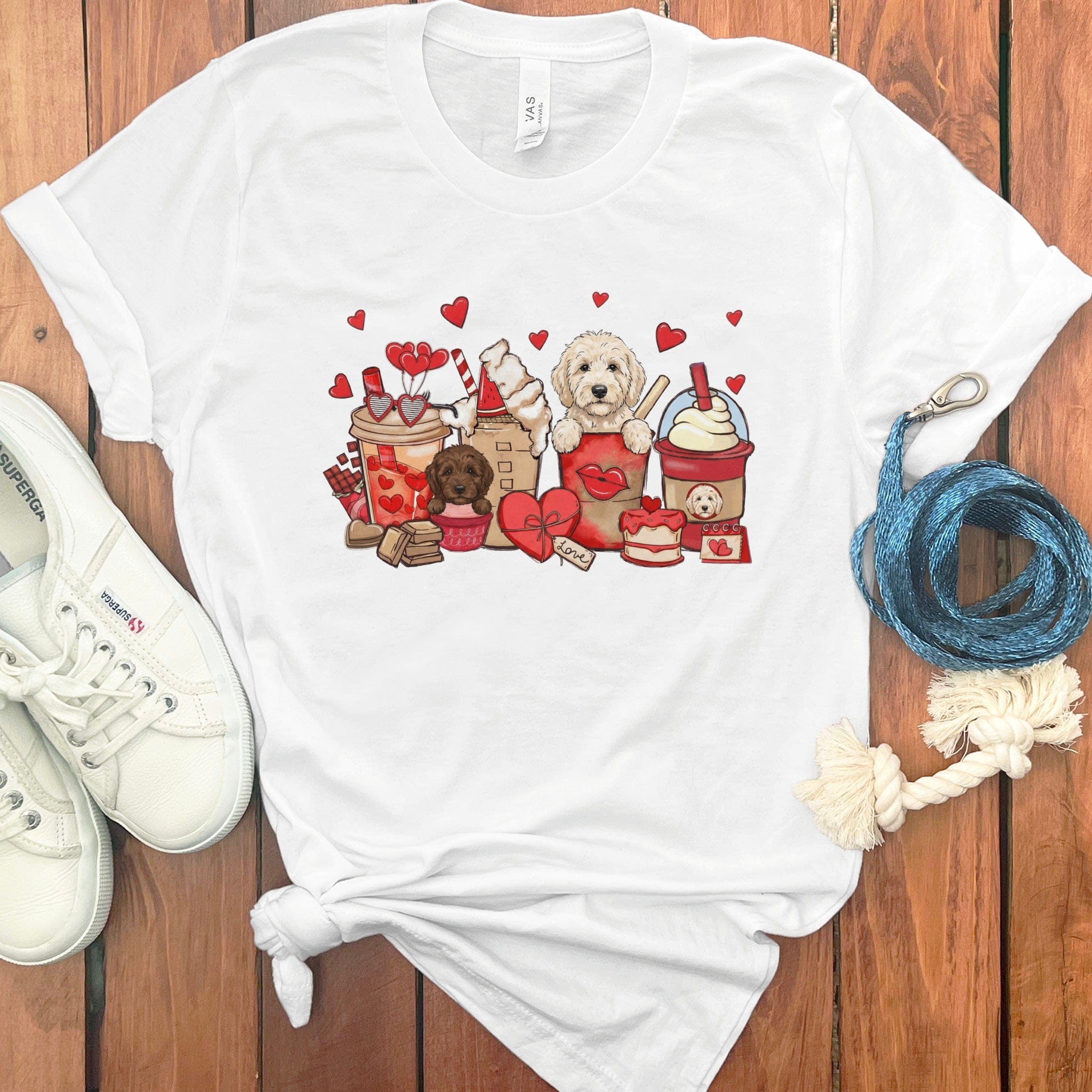 Valentine Cream Goldendoodle Coffee T-Shirt in White / S by Puppy Jo