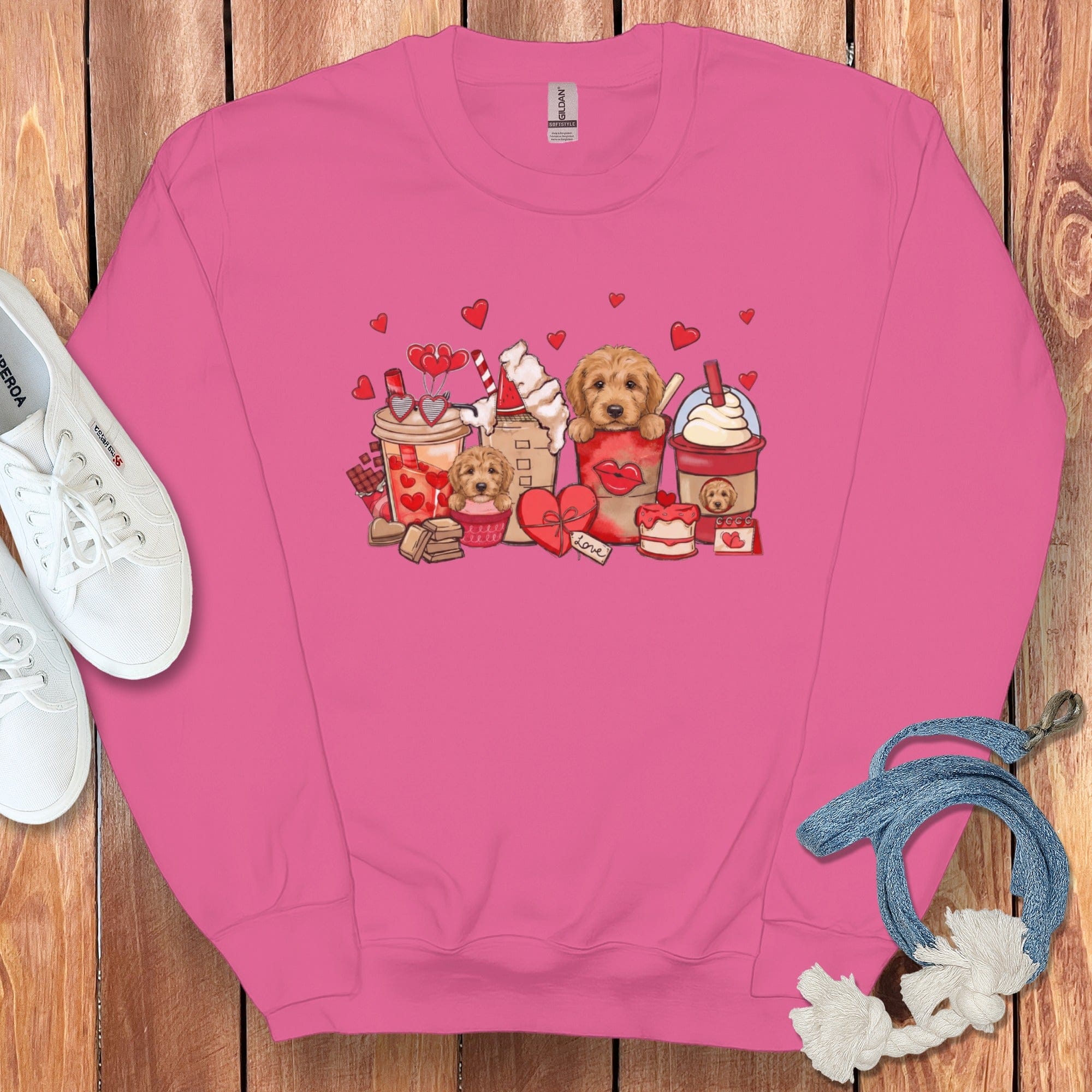 Valentine Goldendoodle Coffee Sweatshirt in Heliconia / S by Puppy Jo