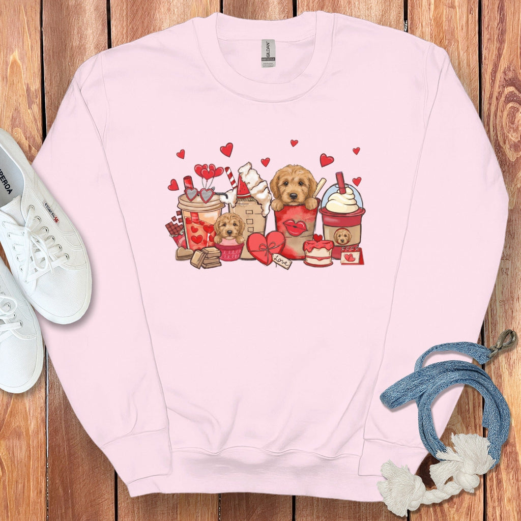Valentine Goldendoodle Coffee Sweatshirt in Light Pink / S by Puppy Jo