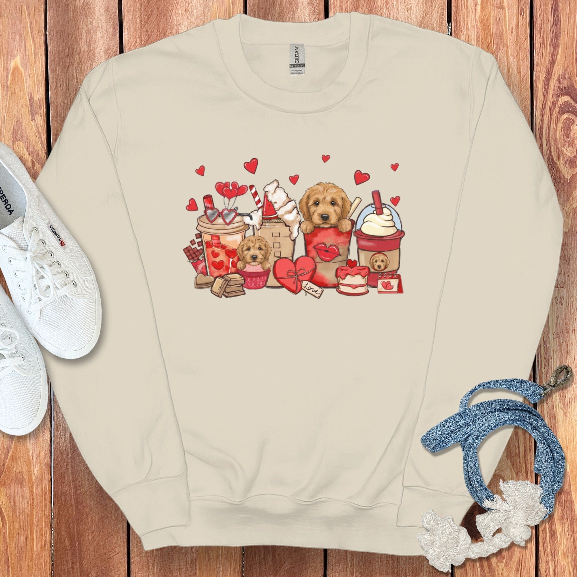 Valentine Goldendoodle Coffee Sweatshirt in Sand / S by Puppy Jo