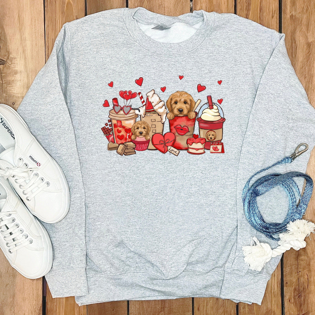 Valentine Goldendoodle Coffee Sweatshirt in Sport Grey / S by Puppy Jo