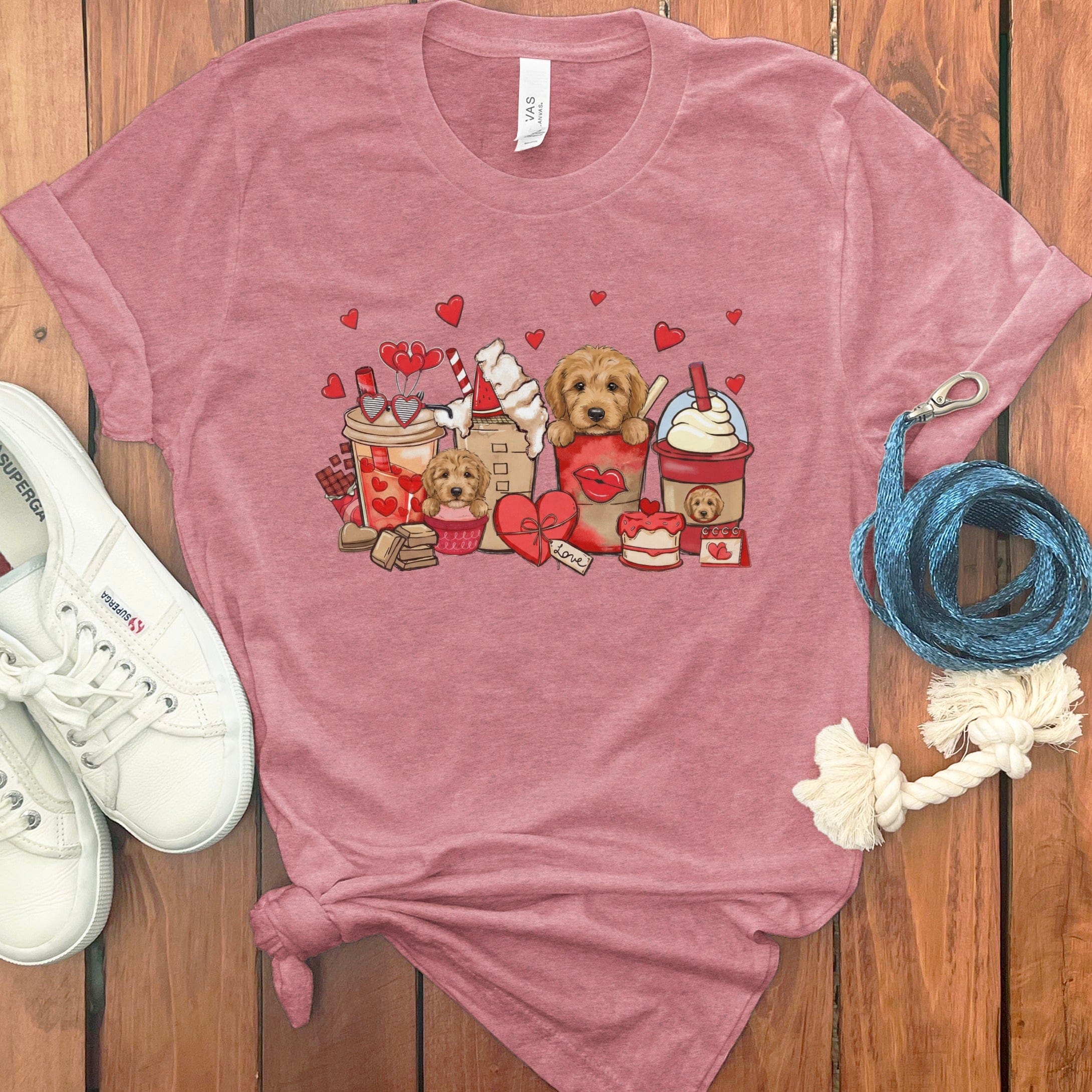 Valentine Goldendoodle Coffee T-Shirt in Heather Mauve / S by Puppy Jo