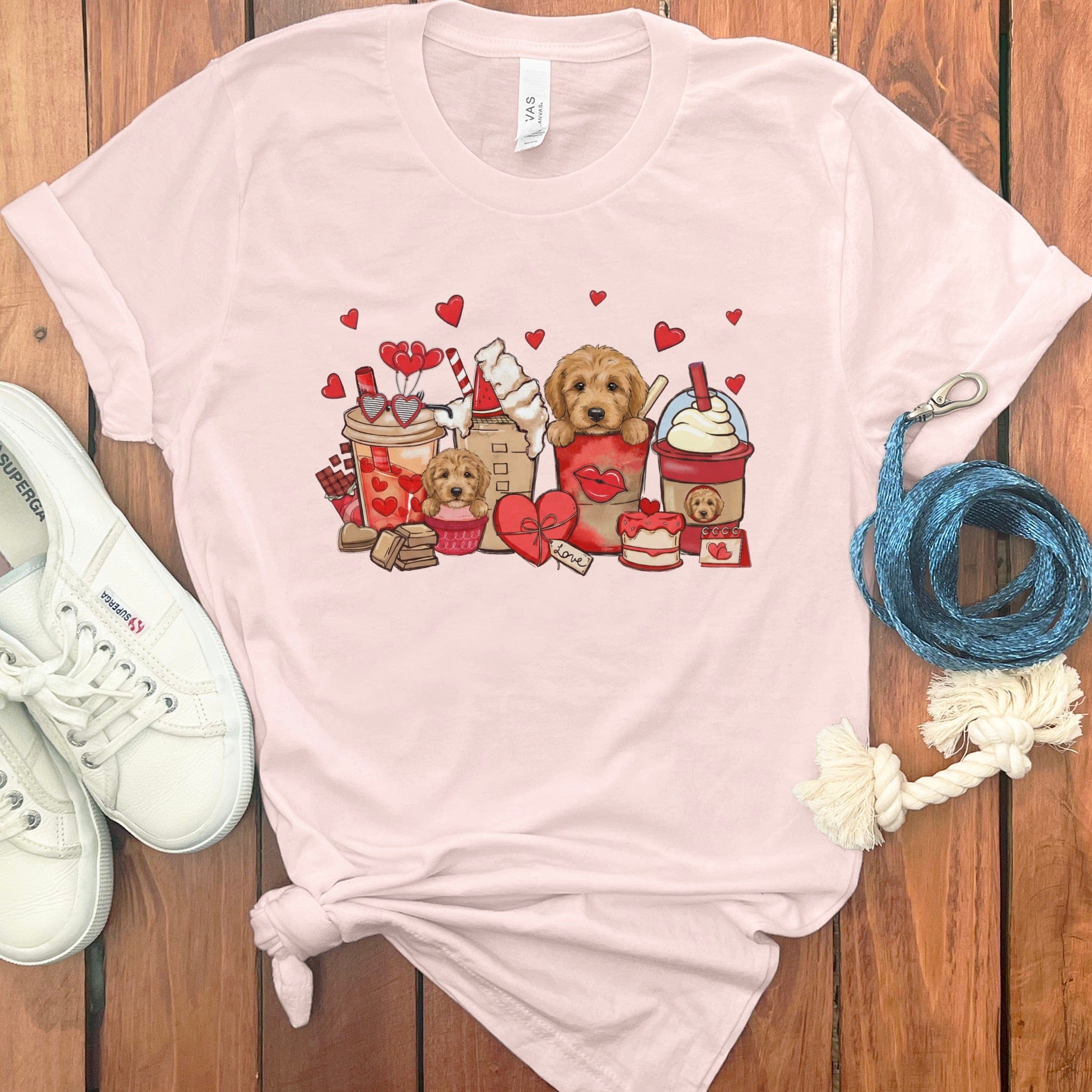 Valentine Goldendoodle Coffee T-Shirt in Soft Pink / S by Puppy Jo