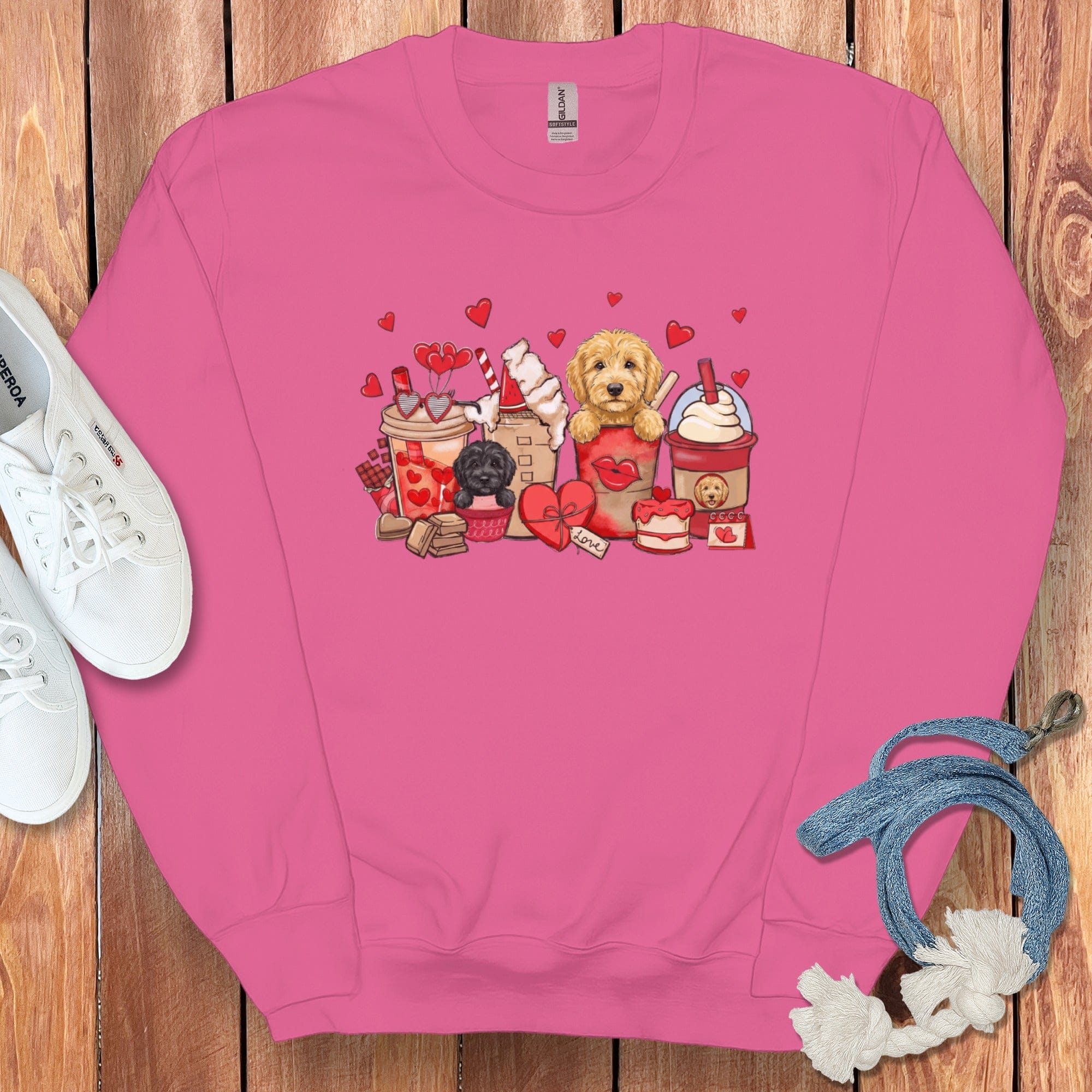 Valentine Labradoodle Coffee Sweatshirt in Heliconia / S by Puppy Jo