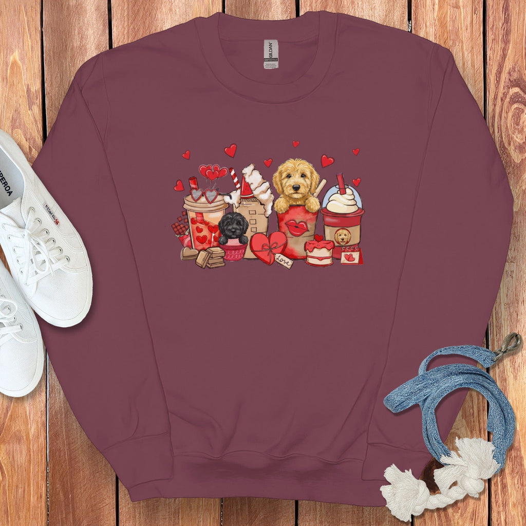 Valentine Labradoodle Coffee Sweatshirt in Maroon / S by Puppy Jo