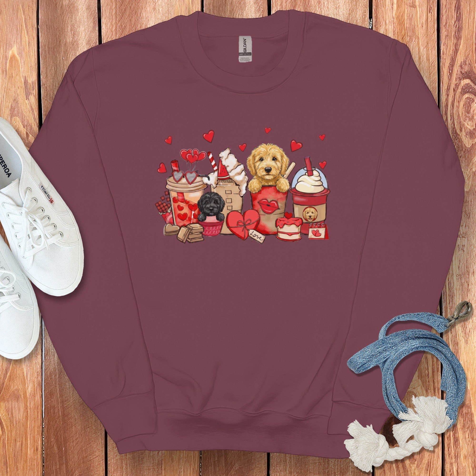 Valentine Labradoodle Coffee Sweatshirt in Maroon / S by Puppy Jo