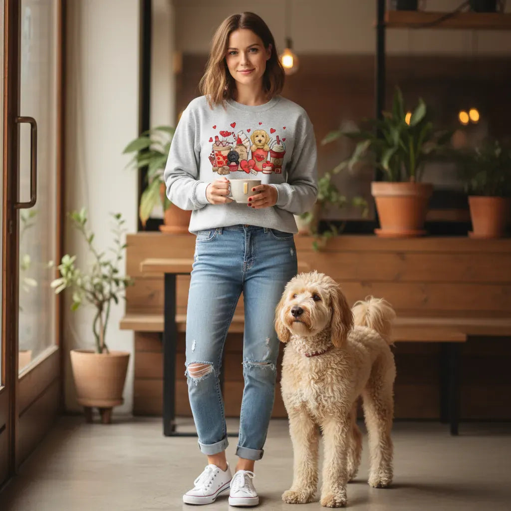 Valentine Labradoodle Coffee Sweatshirt in by Puppy Jo