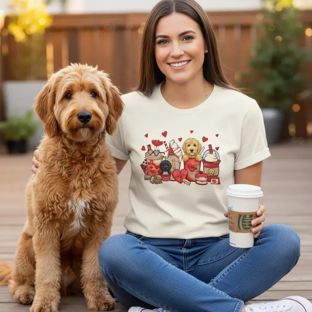 Valentine Labradoodle Coffee T-Shirt in by Puppy Jo