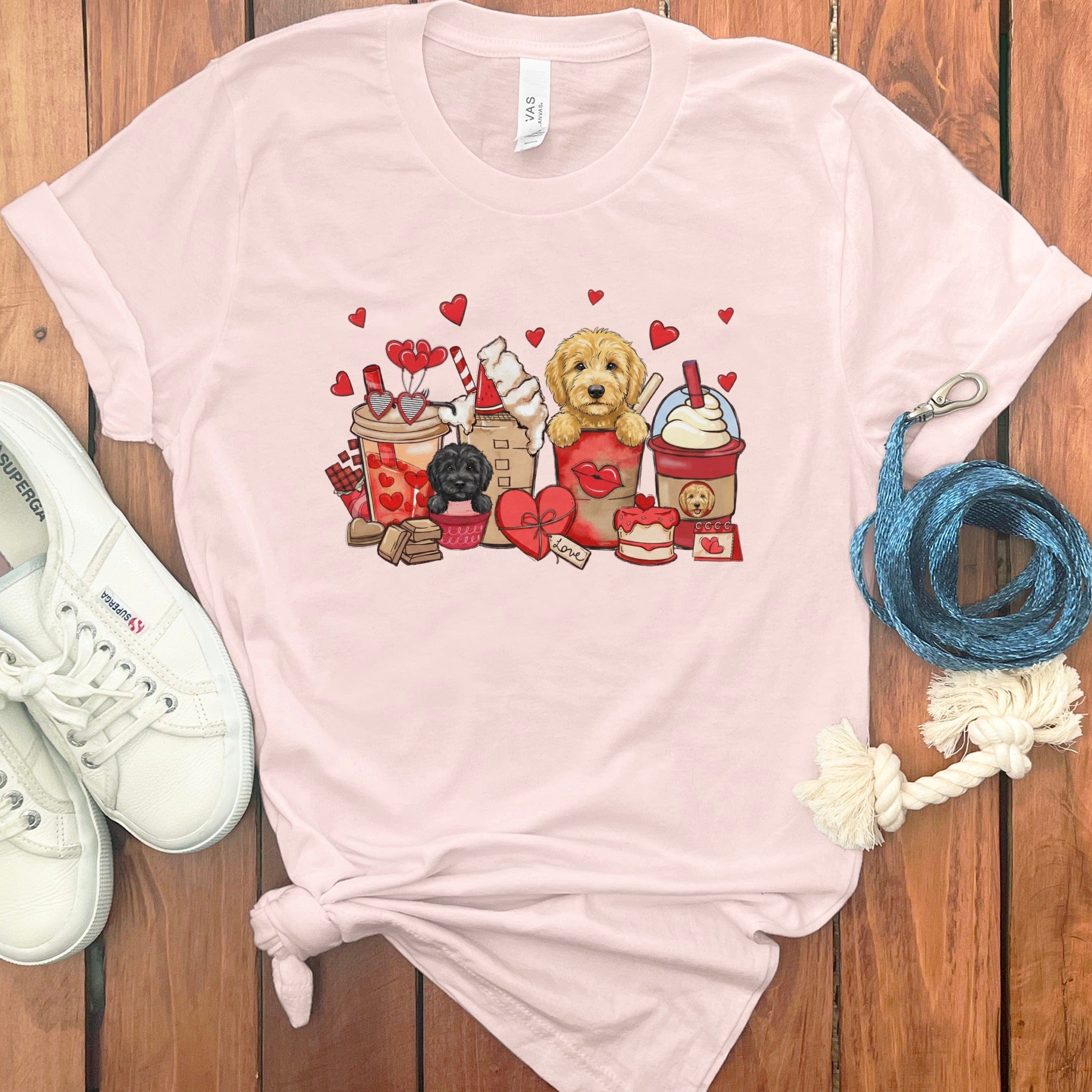 Valentine Labradoodle Coffee T-Shirt in Soft Pink / S by Puppy Jo