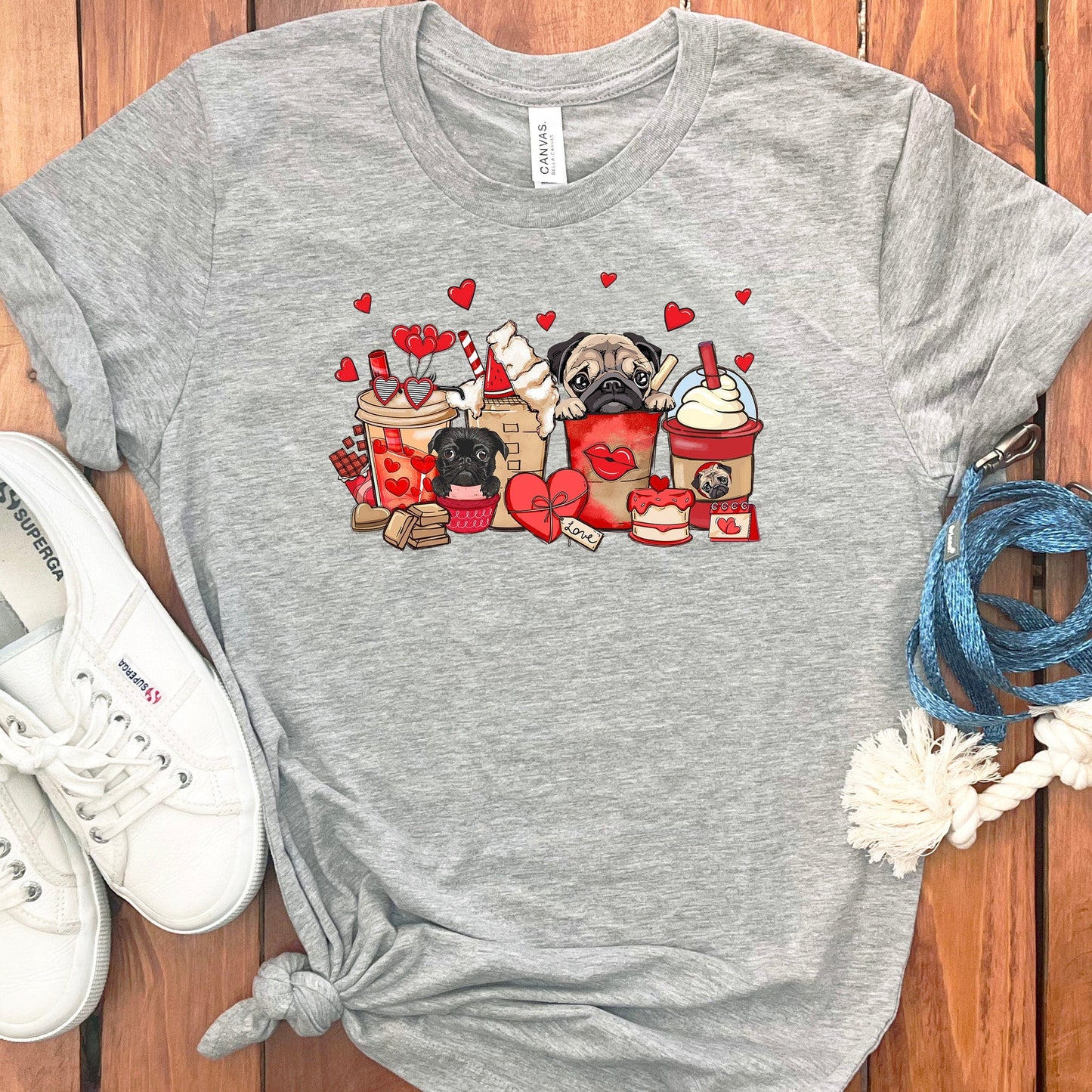 VALENTINE PUGS AND COFFEE T-SHIRT