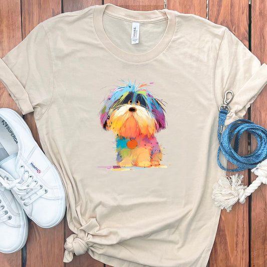 Colorful Artistic Dog Print Casual Tee product