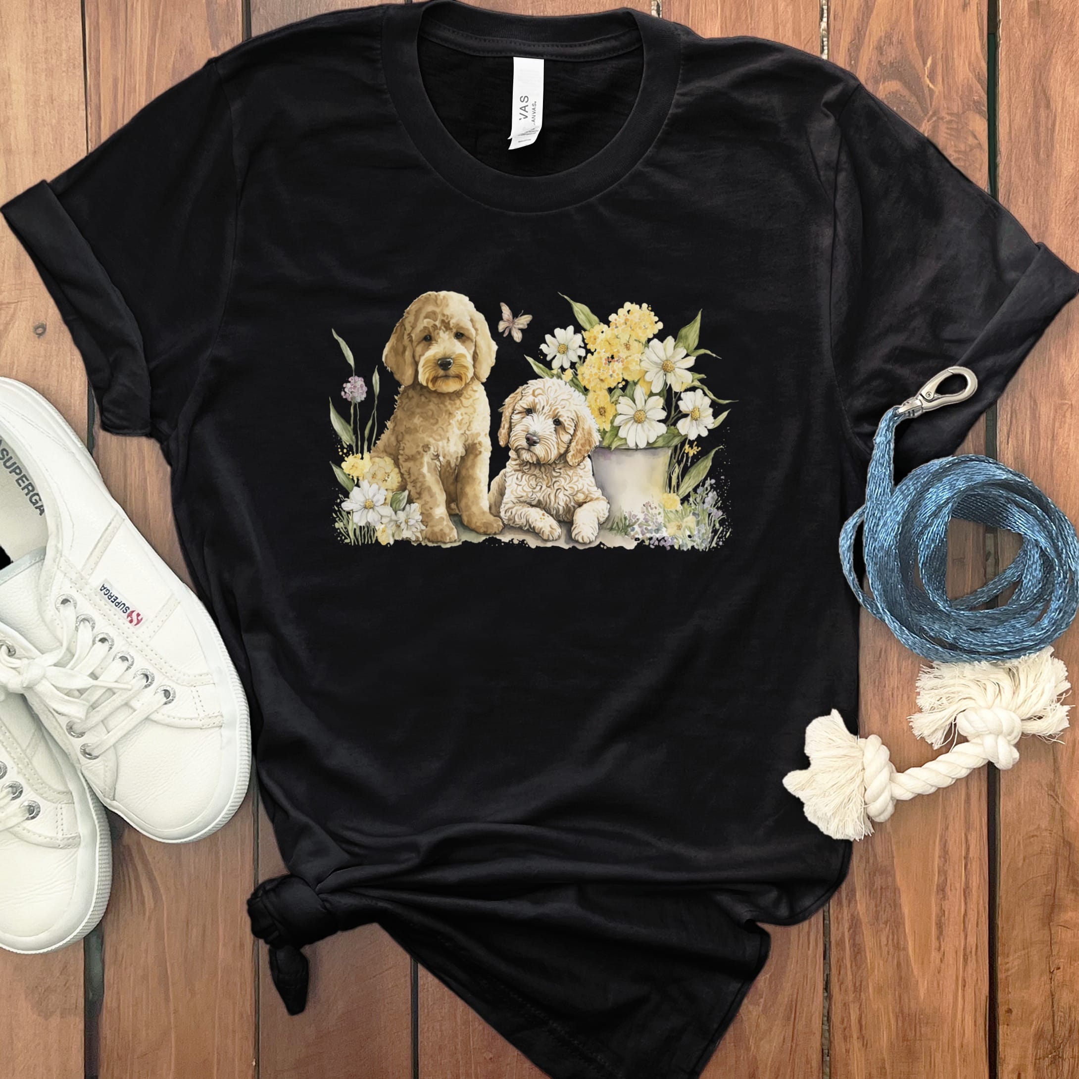 Watercolor Doodle Floral T-Shirt in Black / M by Puppy Jo