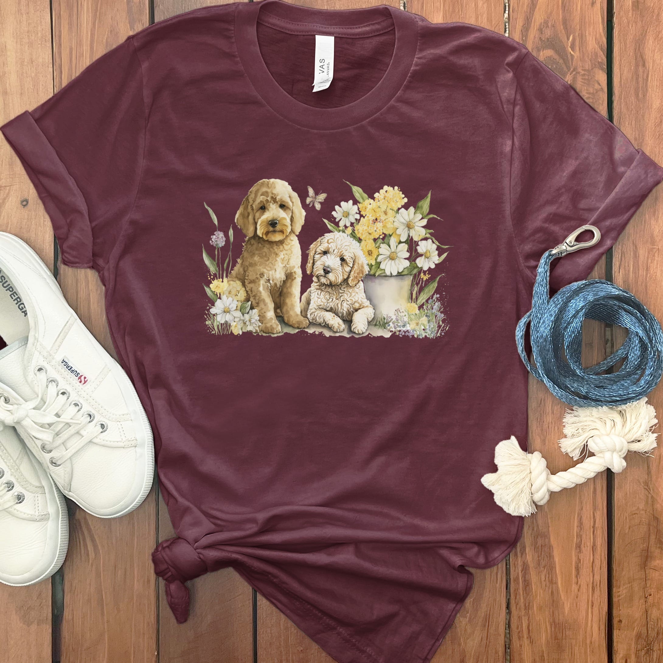 Watercolor Doodle Floral T-Shirt in Maroon / M by Puppy Jo