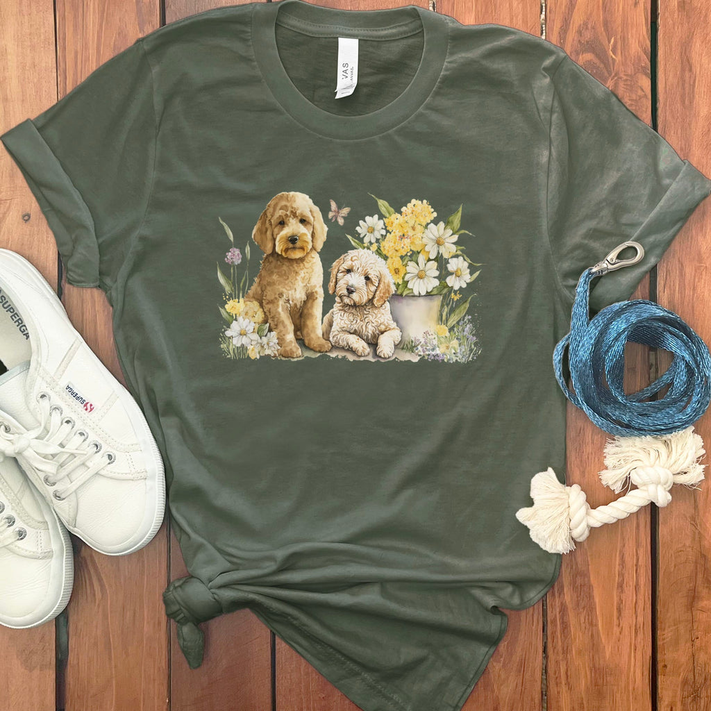 Watercolor Doodle Floral T-Shirt in Military Green / M by Puppy Jo