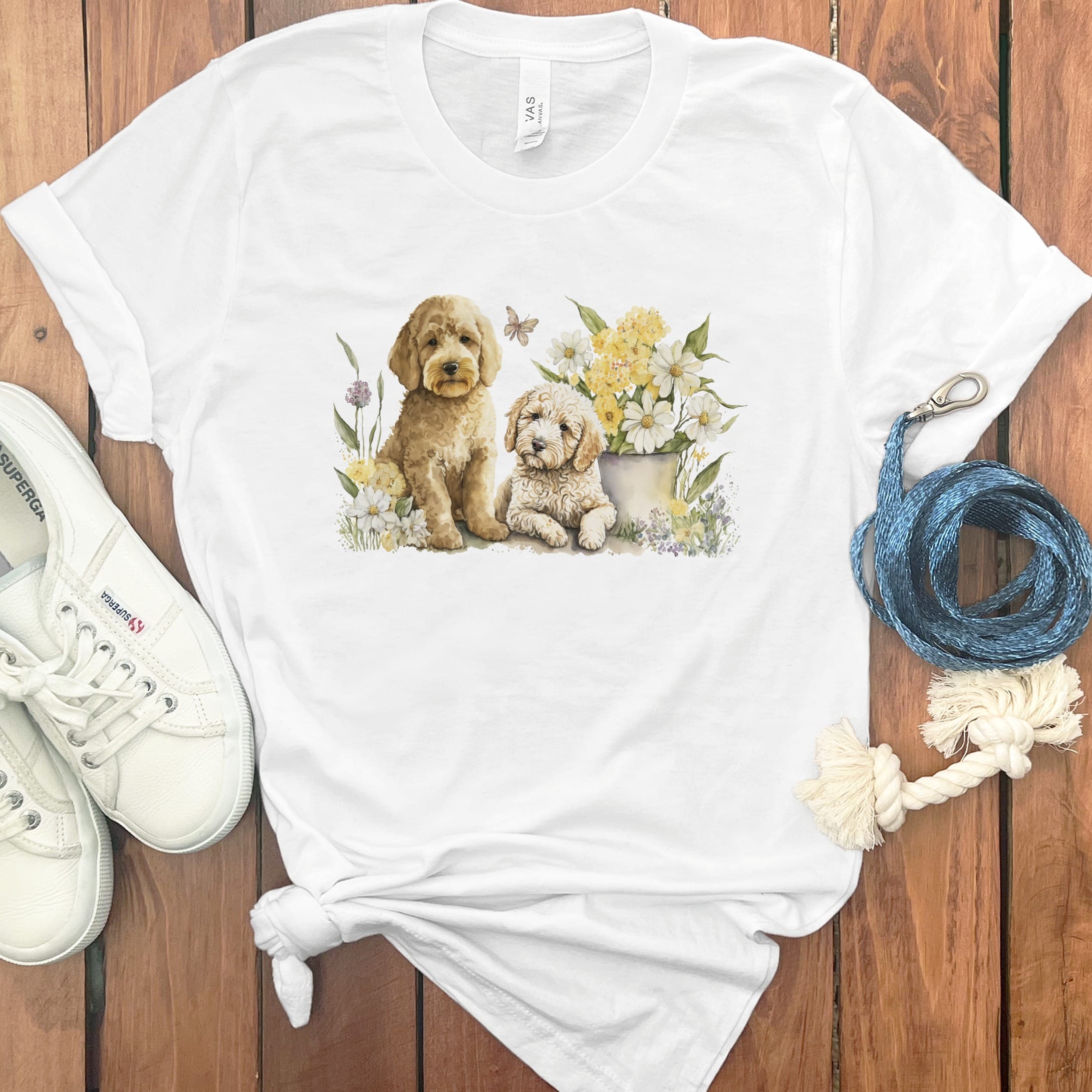 Watercolor Doodle Floral T-Shirt in White / M by Puppy Jo