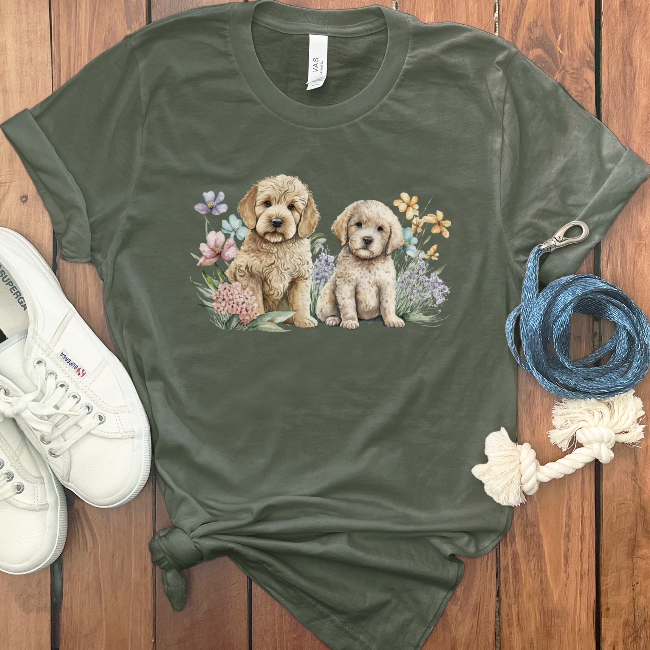 Watercolor Doodle T-Shirt in Military Green / M by Puppy Jo