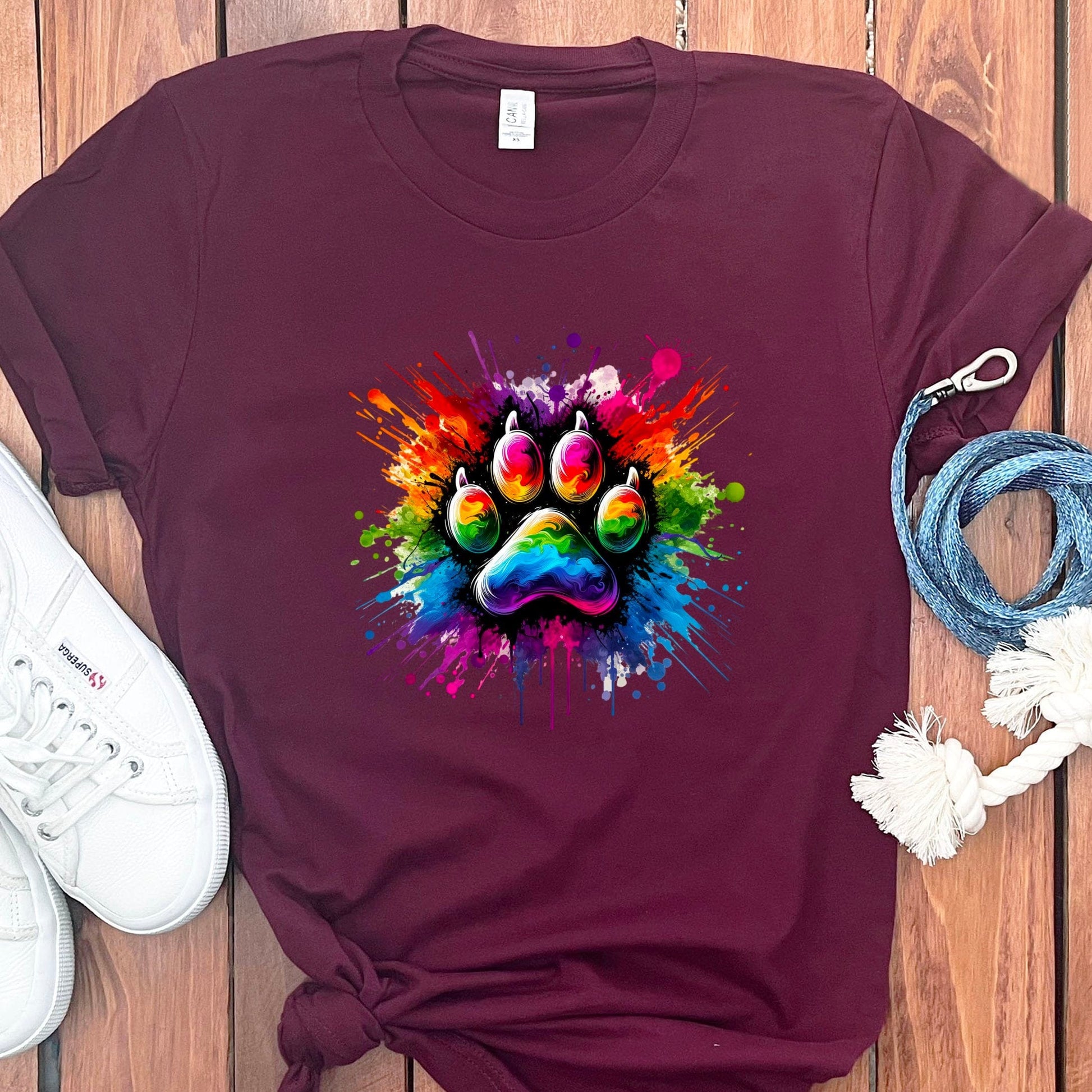 Colorful Rainbow Paw Print T-Shirt Animal Clothing product