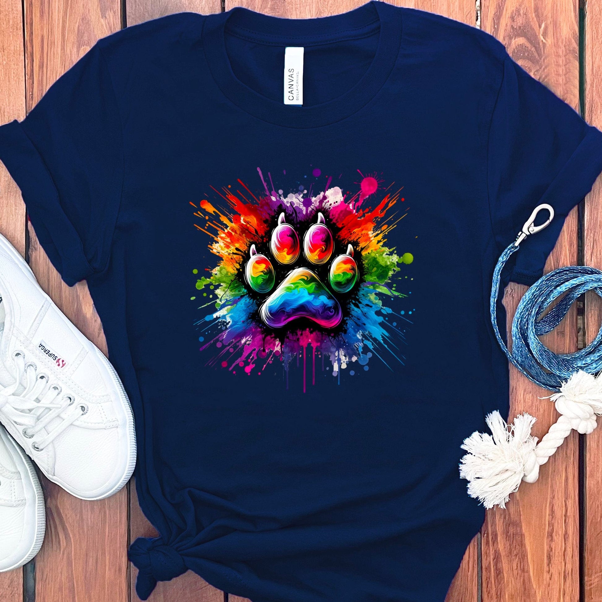 Colorful Rainbow Paw Print Graphic Tee product type