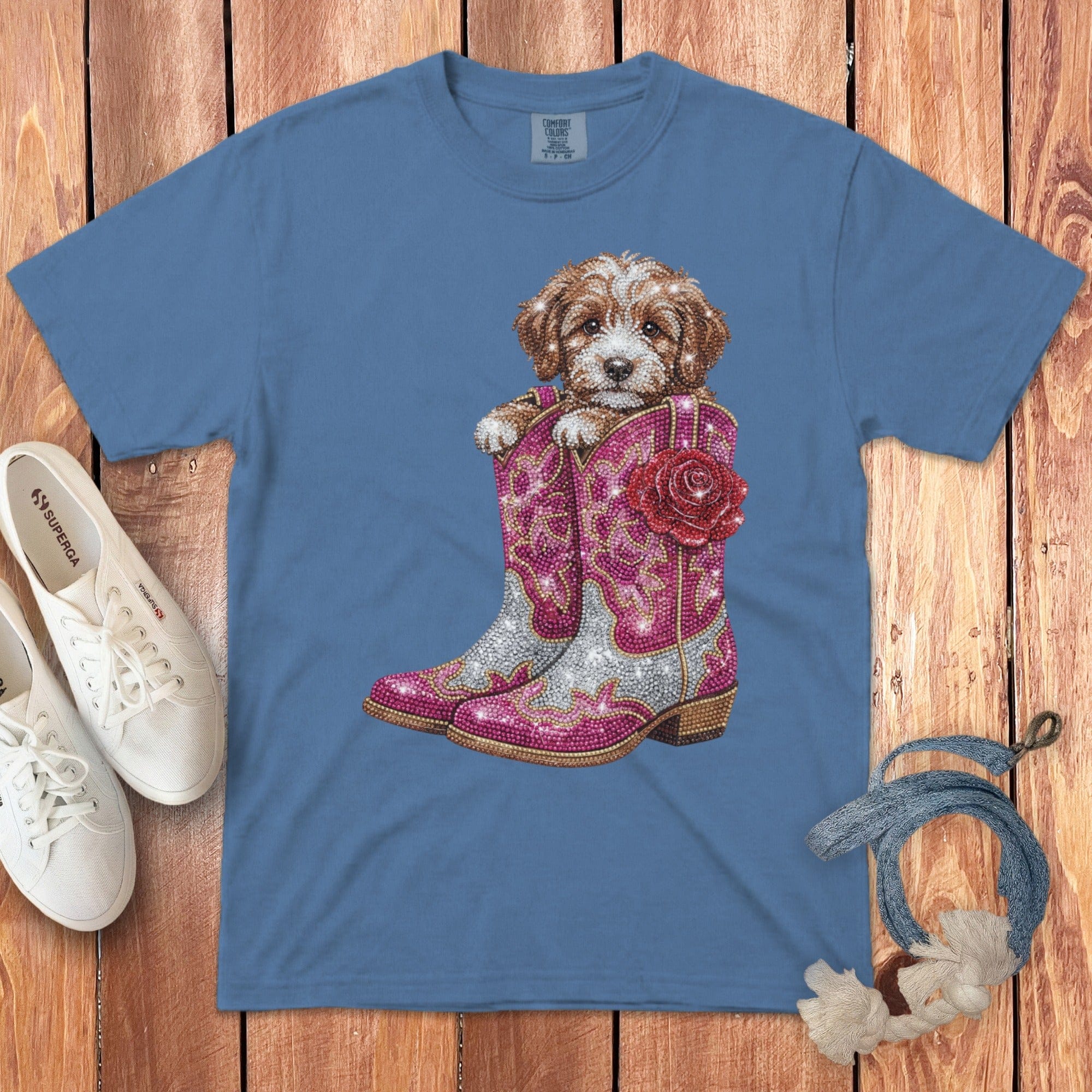 Western Cavapoo Signature T-Shirt in Blue Jean / S by Puppy Jo
