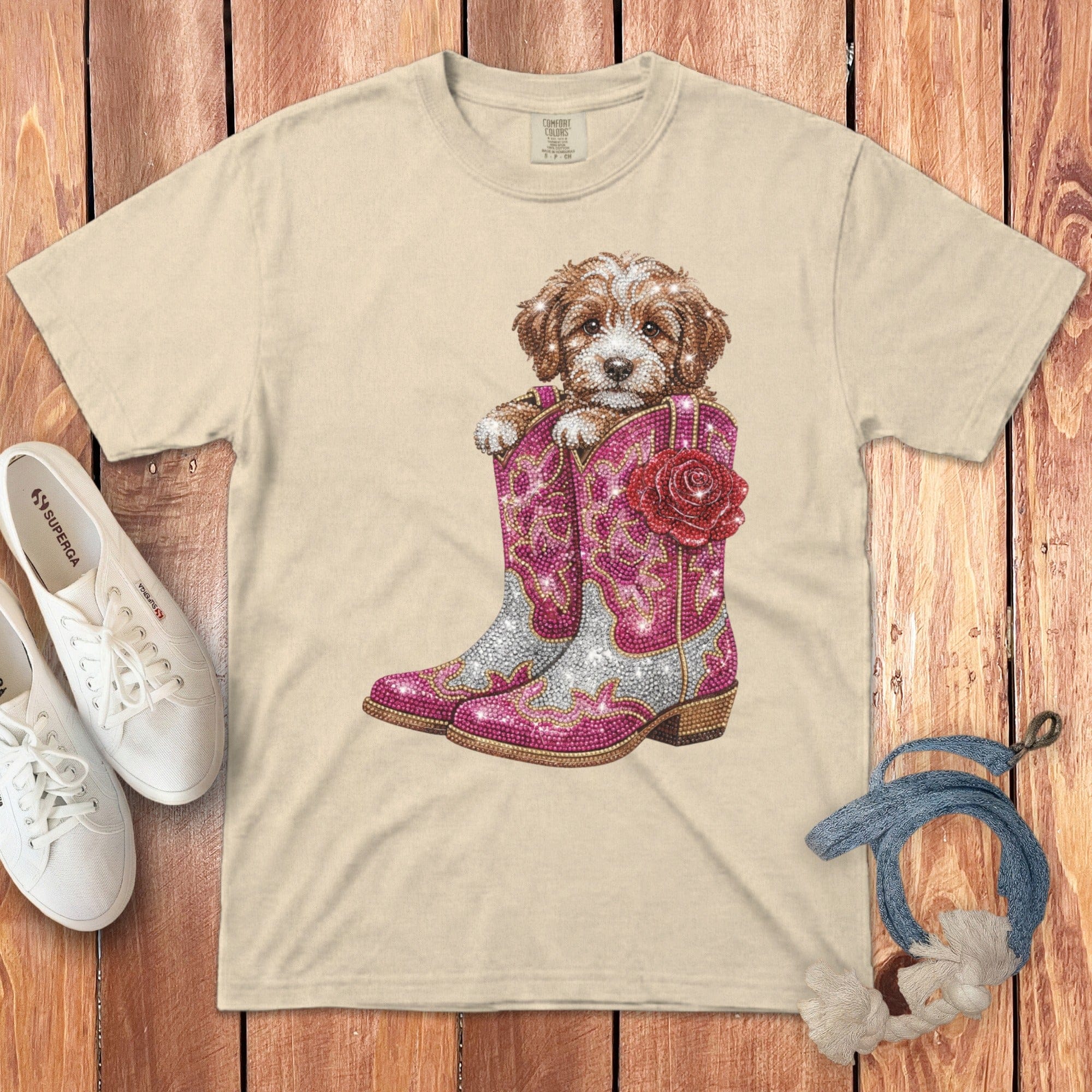 Western Cavapoo Signature T-Shirt in Ivory / S by Puppy Jo