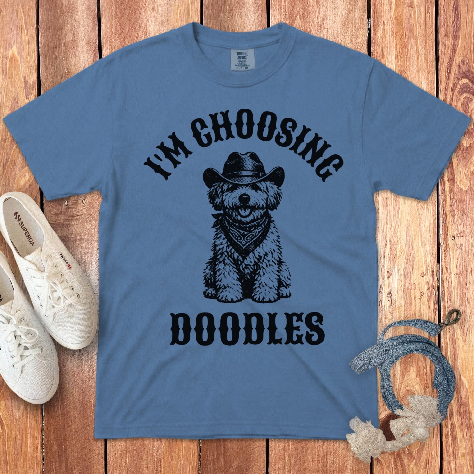Western Choosing Doodles Signature T-Shirt in Blue Jean / S by Puppy Jo