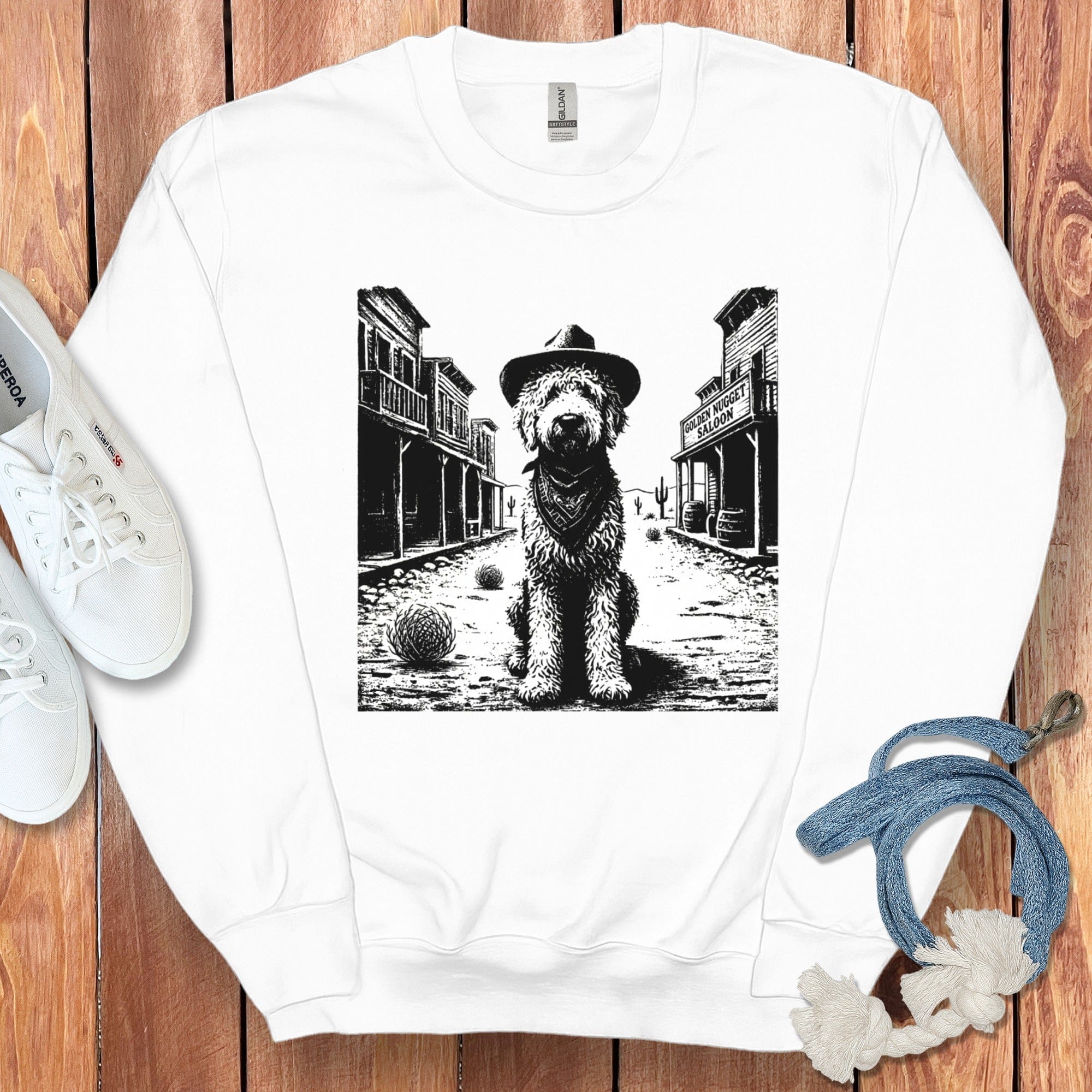 Western Country Doodle Sweatshirt in White / S by Puppy Jo