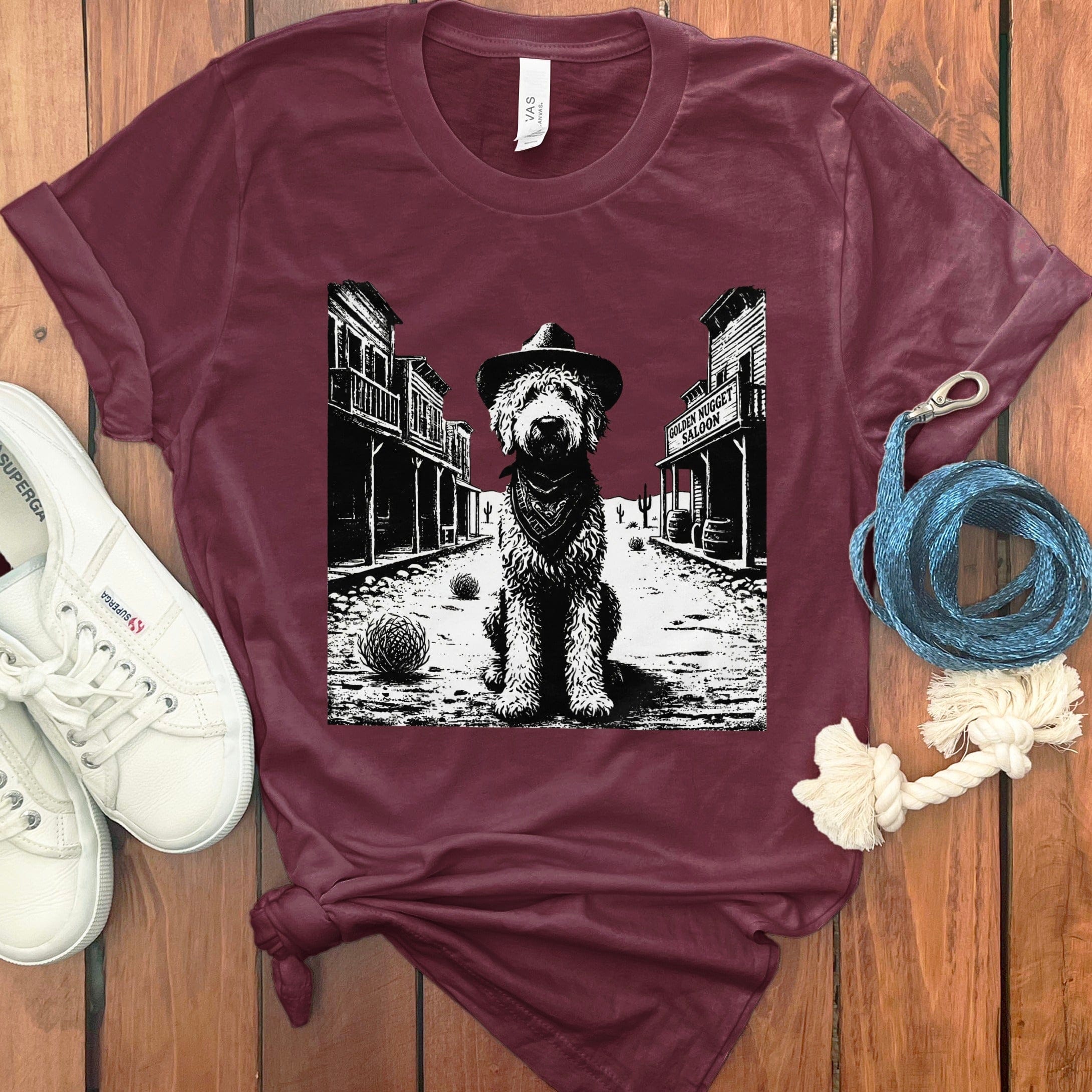 Western Country Doodle T-Shirt in Maroon / S by Puppy Jo