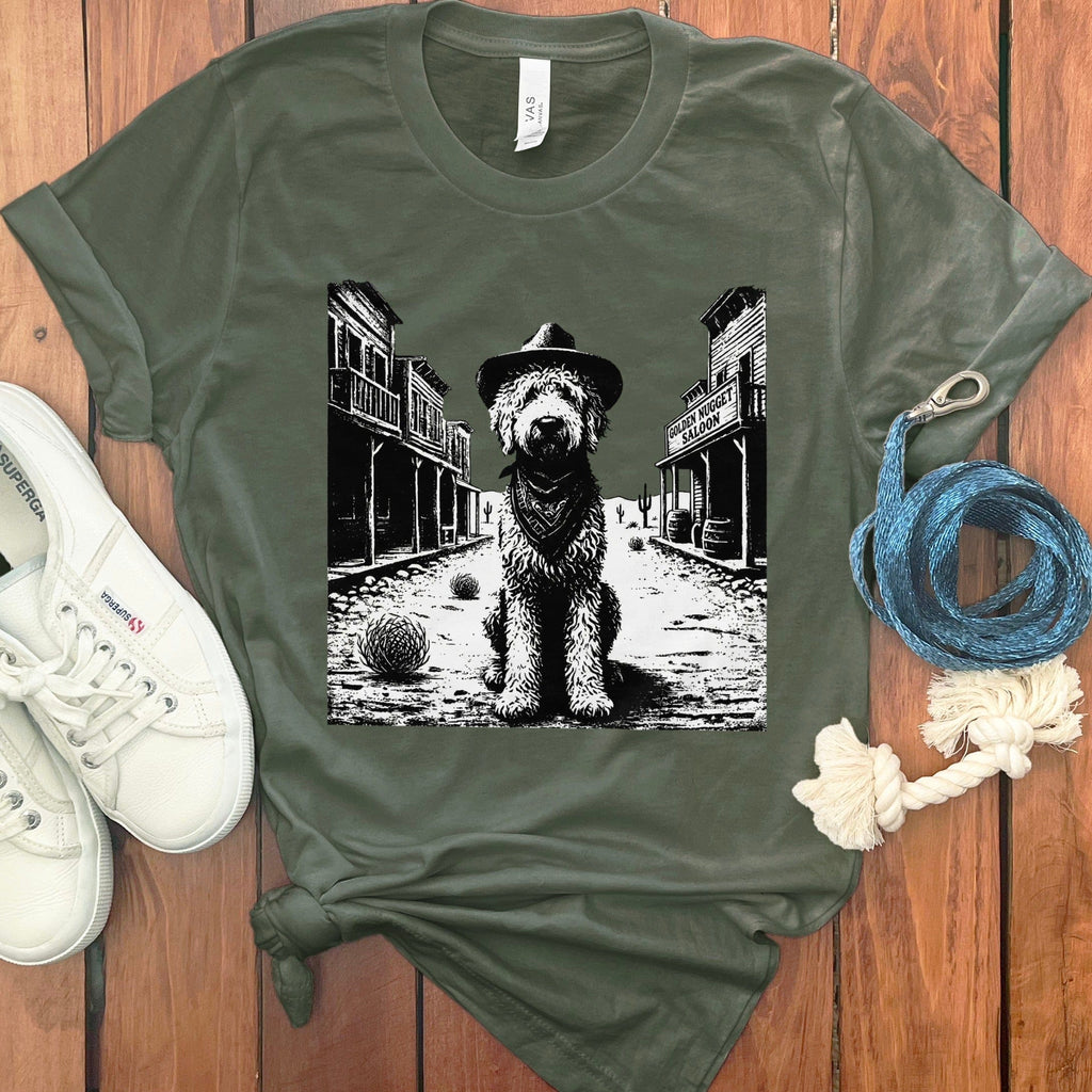 Western Country Doodle T-Shirt in Military Green / S by Puppy Jo