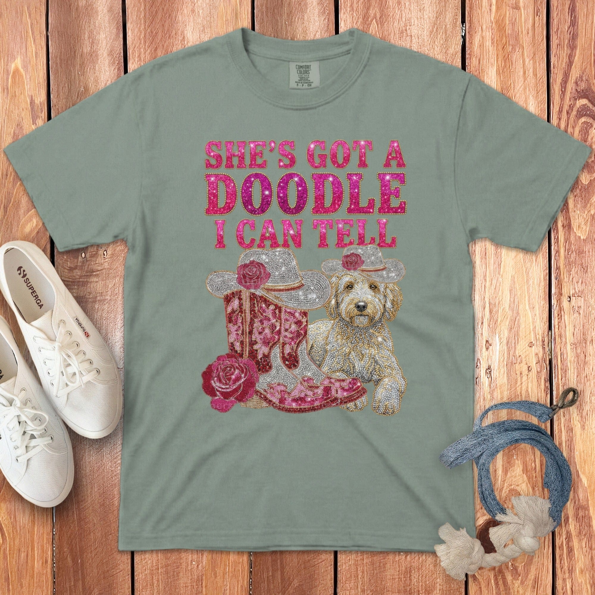 Western Faux Rhinestone Doodle Signature T-Shirt in Bay / S by Puppy Jo