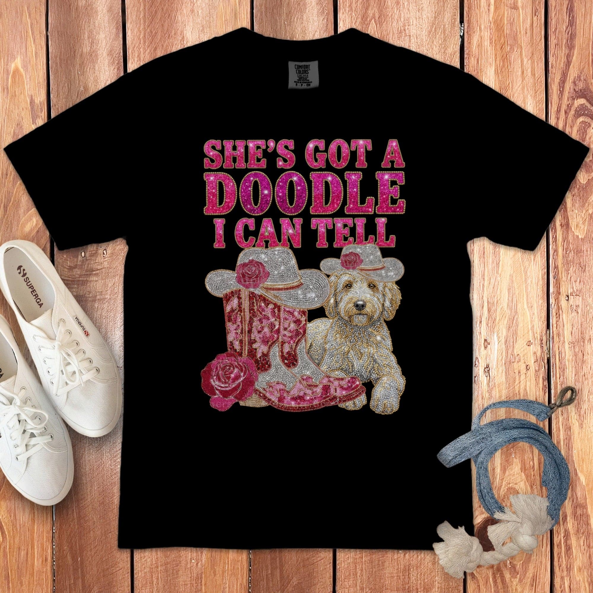 Western Faux Rhinestone Doodle Signature T-Shirt in Black / S by Puppy Jo