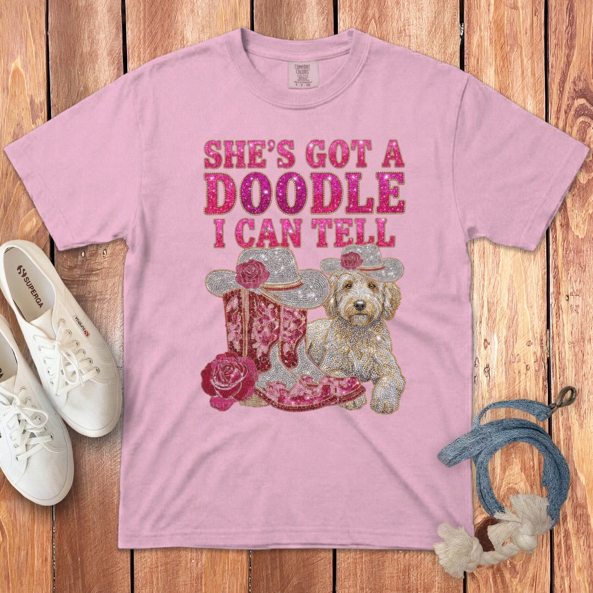Western Faux Rhinestone Doodle Signature T-Shirt in Blossom / S by Puppy Jo