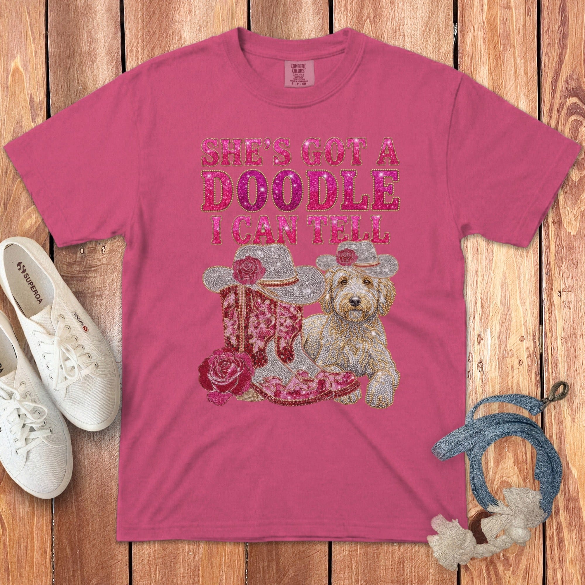 Western Faux Rhinestone Doodle Signature T-Shirt in Crunchberry / S by Puppy Jo