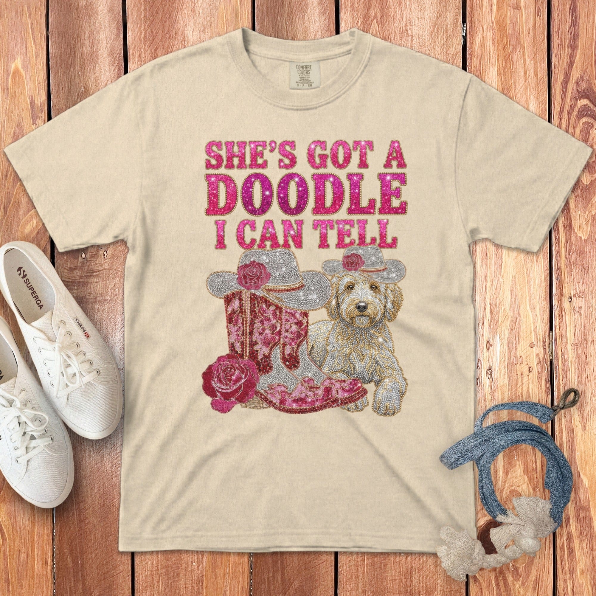 Western Faux Rhinestone Doodle Signature T-Shirt in Ivory / S by Puppy Jo