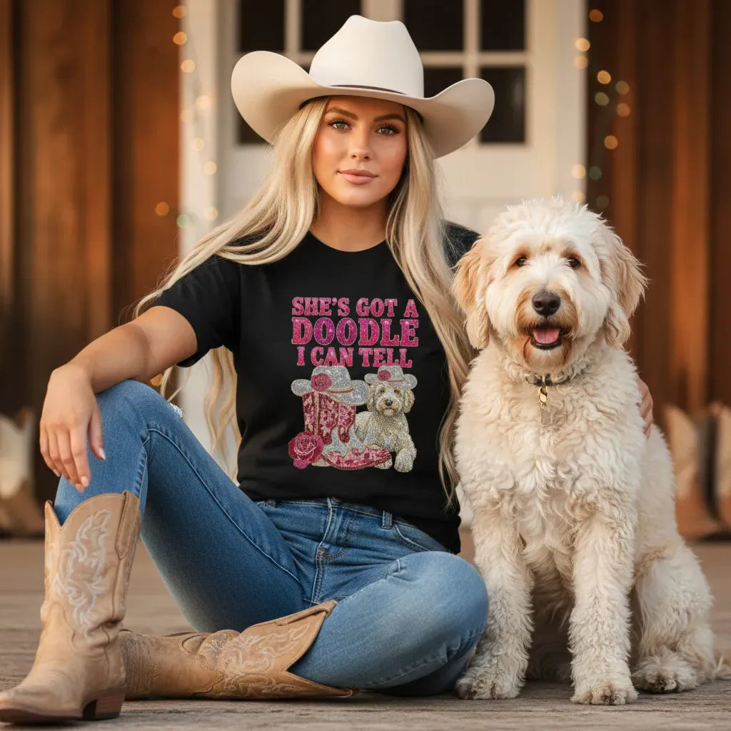 Western Faux Rhinestone Doodle Signature T-Shirt in by Puppy Jo
