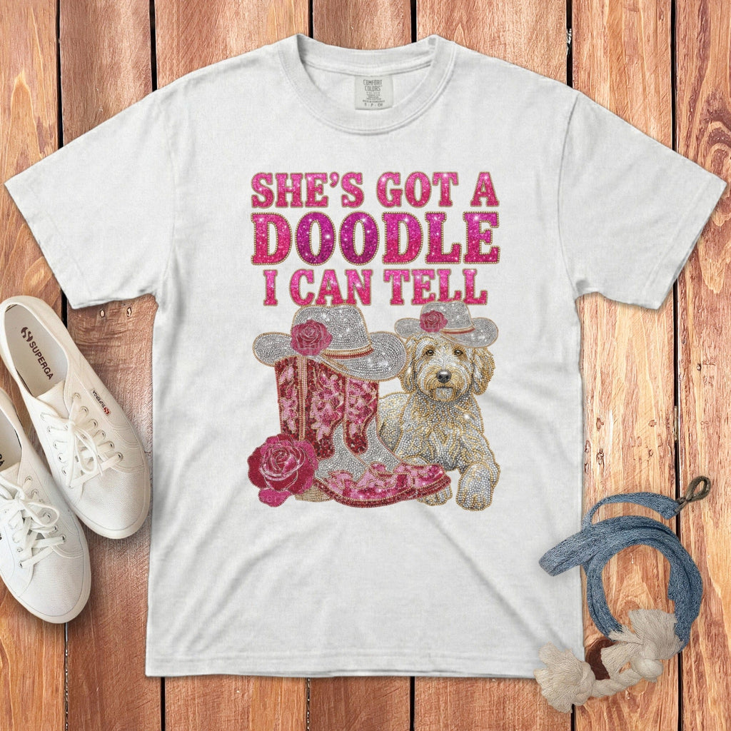 Western Faux Rhinestone Doodle Signature T-Shirt in White / S by Puppy Jo