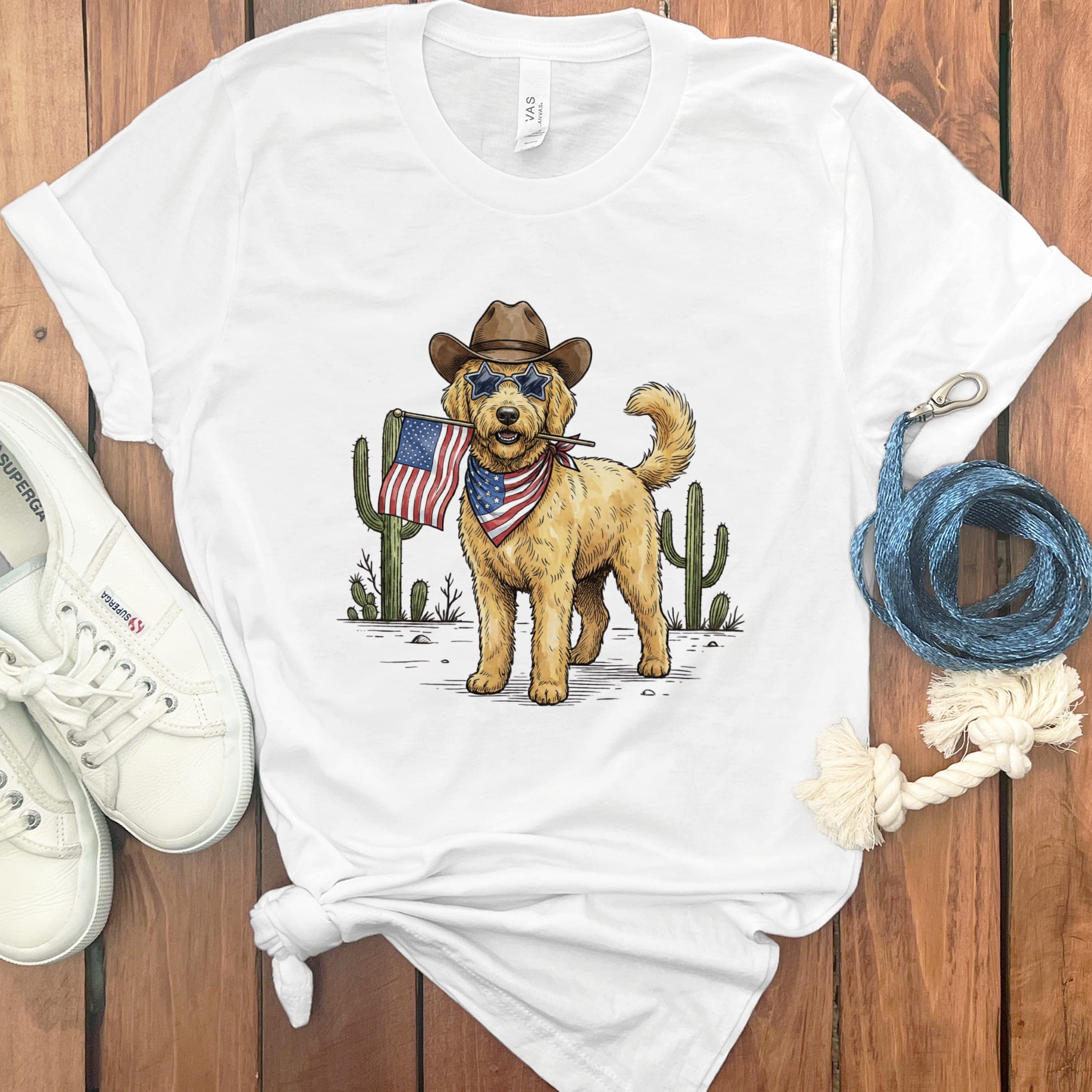 Western Patriotic Doodle in White / S by Puppy Jo