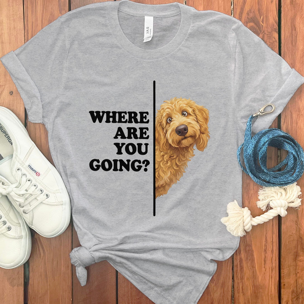 Where Going Apricot Goldendoodle T-Shirt in Athletic Heather / S by Puppy Jo