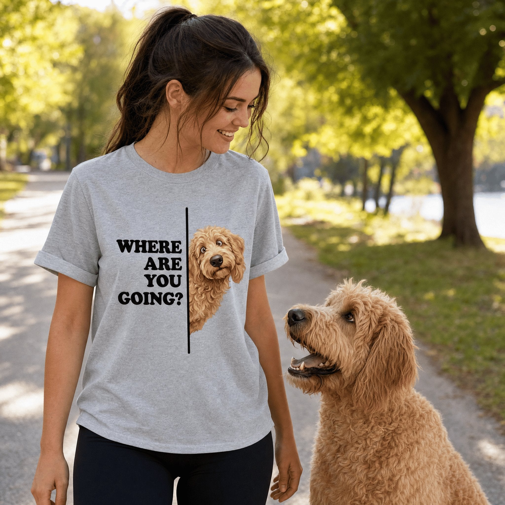 Where Going Apricot Goldendoodle T-Shirt in by Puppy Jo