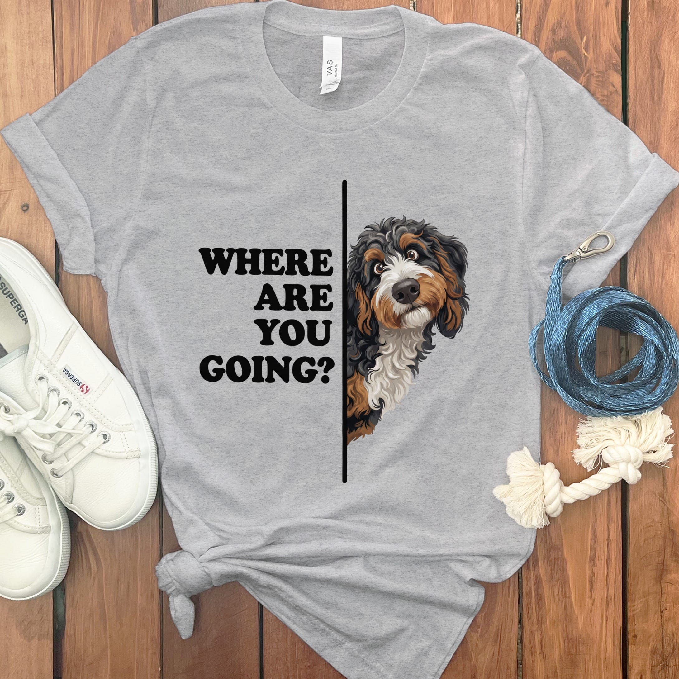 Where Going Bernedoodle T-Shirt in Athletic Heather / M by Puppy Jo